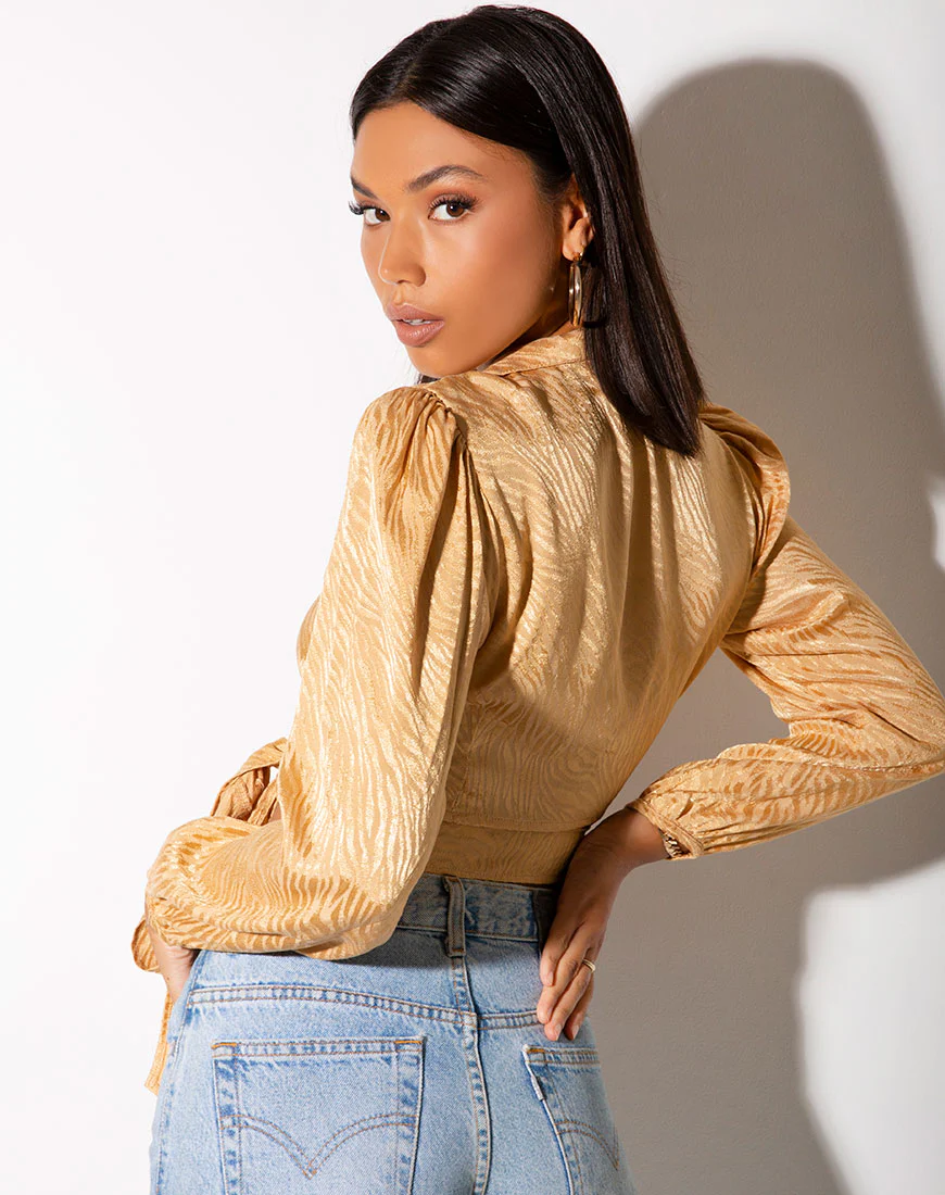 Briza Crop Top in Satin Zebra Caramel - Awmao