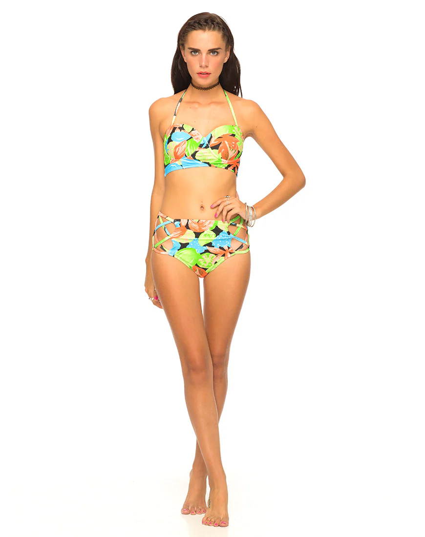 Crystal Cut Out Bikini Bottom in Tropicana - Awmao