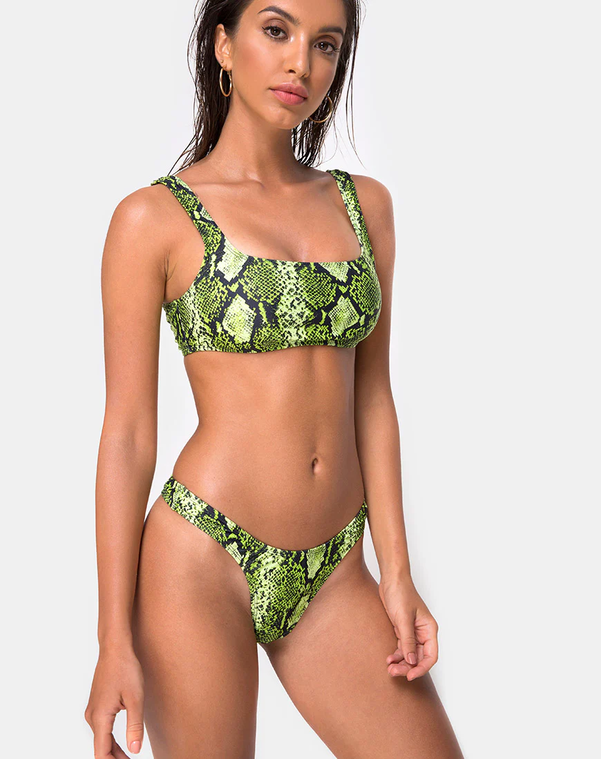Farida Bikini Top in Slime Lime Snake - Awmao