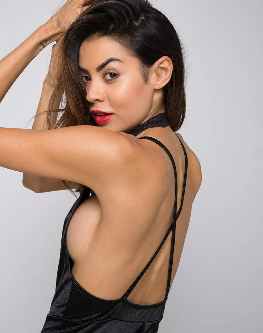 Jovana Unitard in Satin Black - Awmao