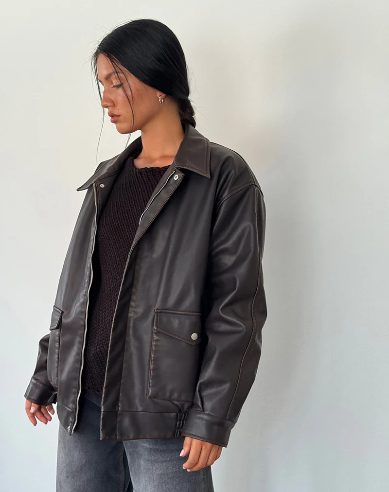 Tobias Jacket in PU Dark Chocolate - Awmao