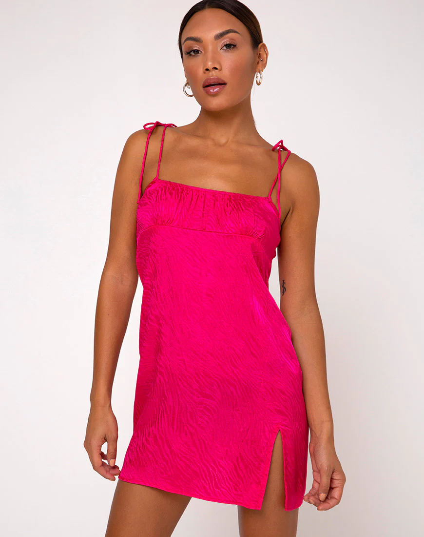 Adara Slip Dress in Satin Zebra Fuchsia - Awmao