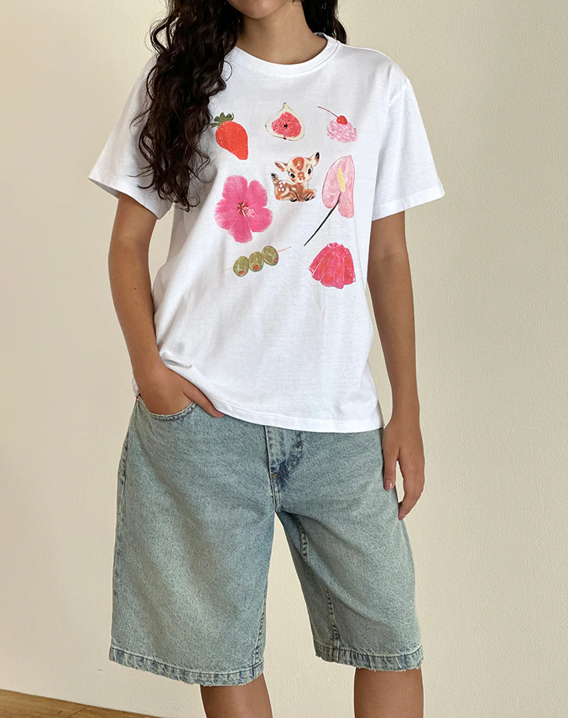 Oversized Basic Tee in White Cuties - Awmao
