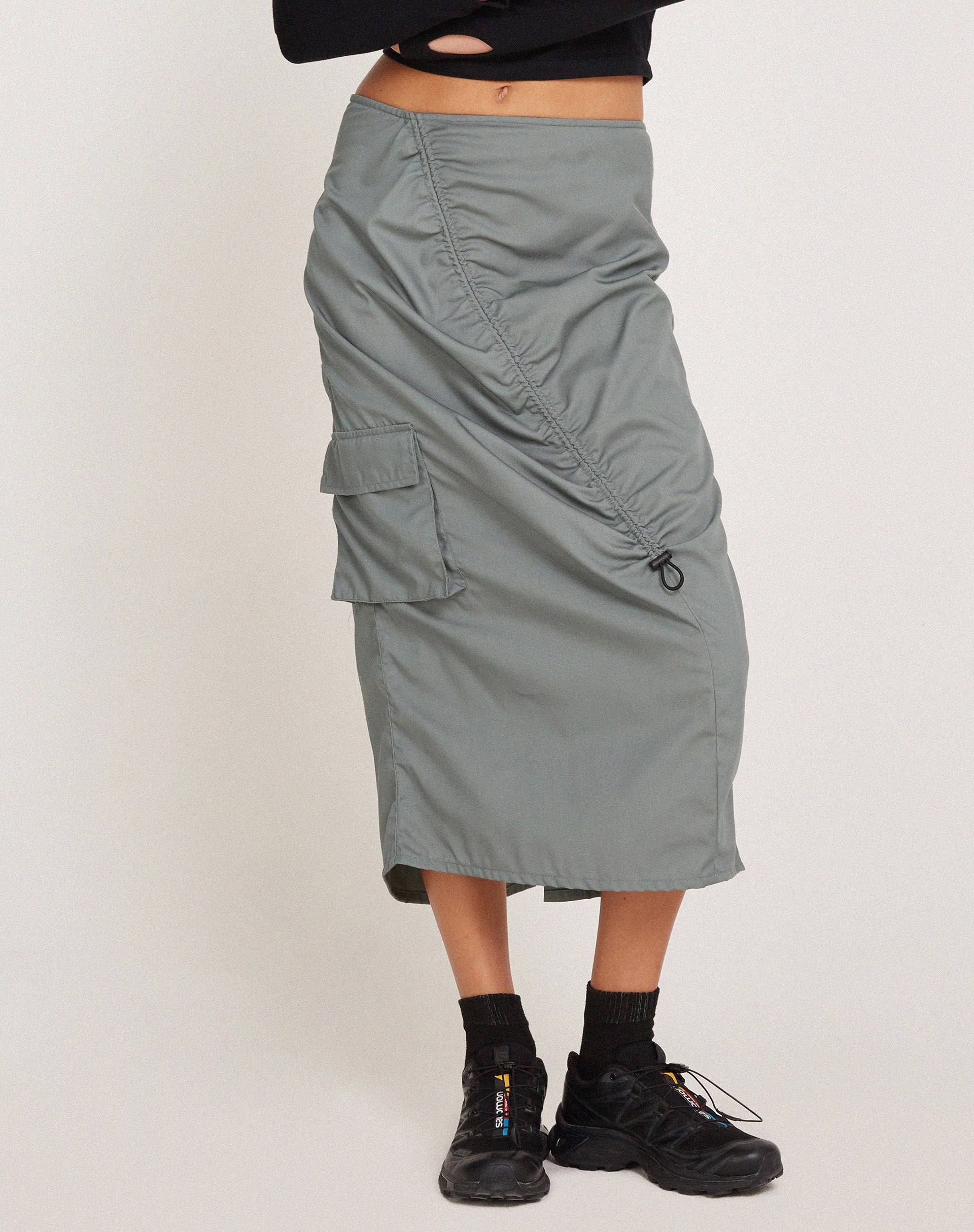 Enore Midi Skirt in Stone Blue - Awmao