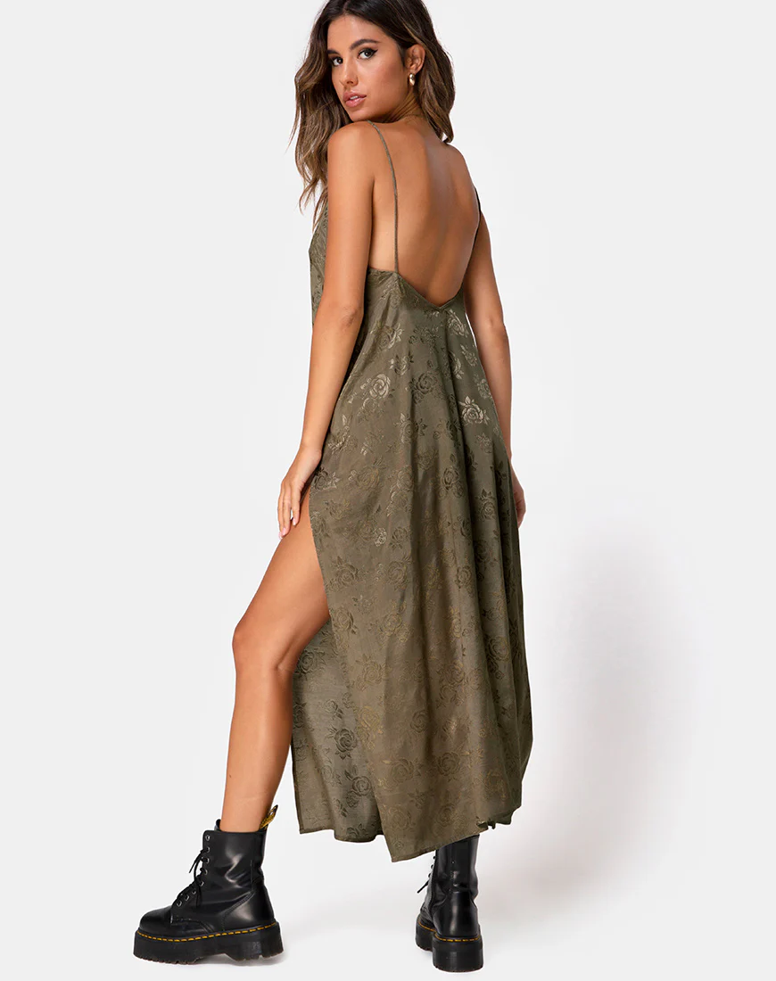 Hime Maxi Dress in Satin Rose Silver Grey - Awmao