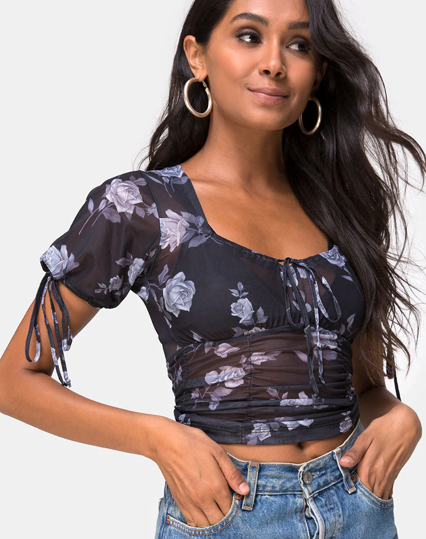 Guinevre Top in Grey Rose Mesh - Awmao