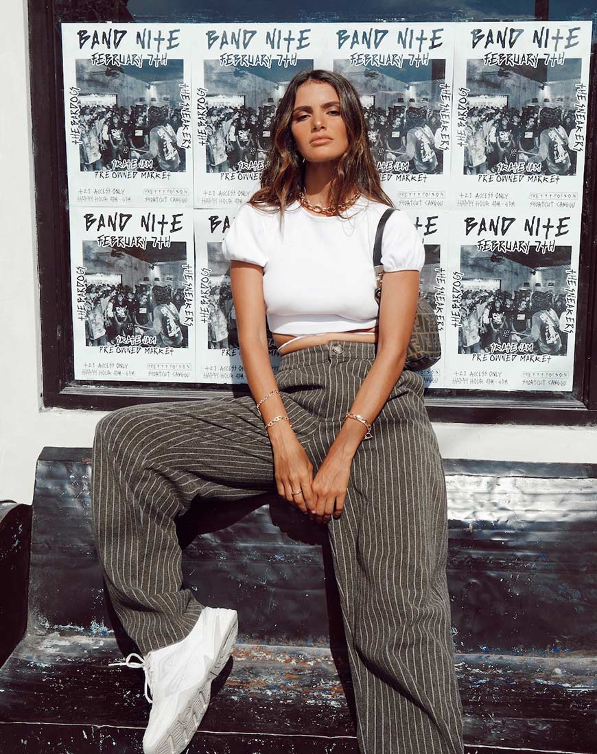 Misha Wide Leg Trouser in Pinstripe Charcoal - Awmao