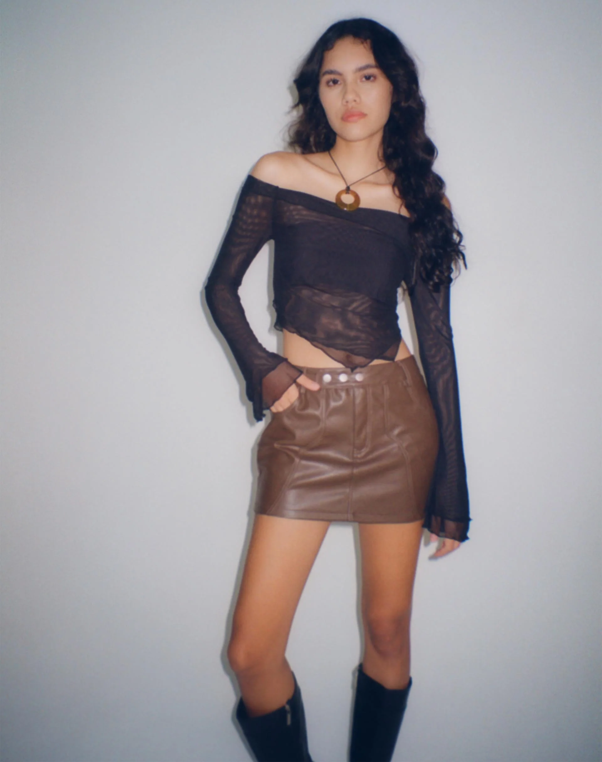 Shenly Bardot Top in Black - Awmao