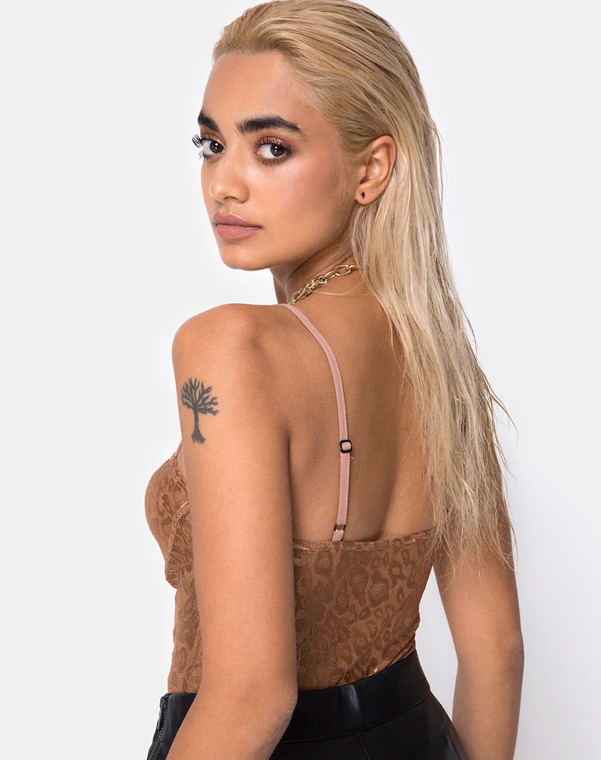 Calani Bodice in Leopard Sheen Net Caramel - Awmao