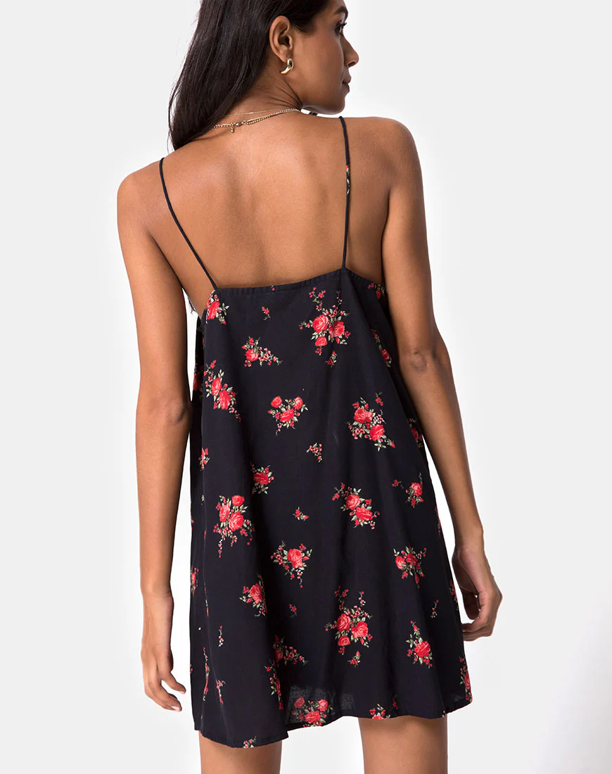 Sanna Slip Dress in Soi Rose Black and Red - Awmao