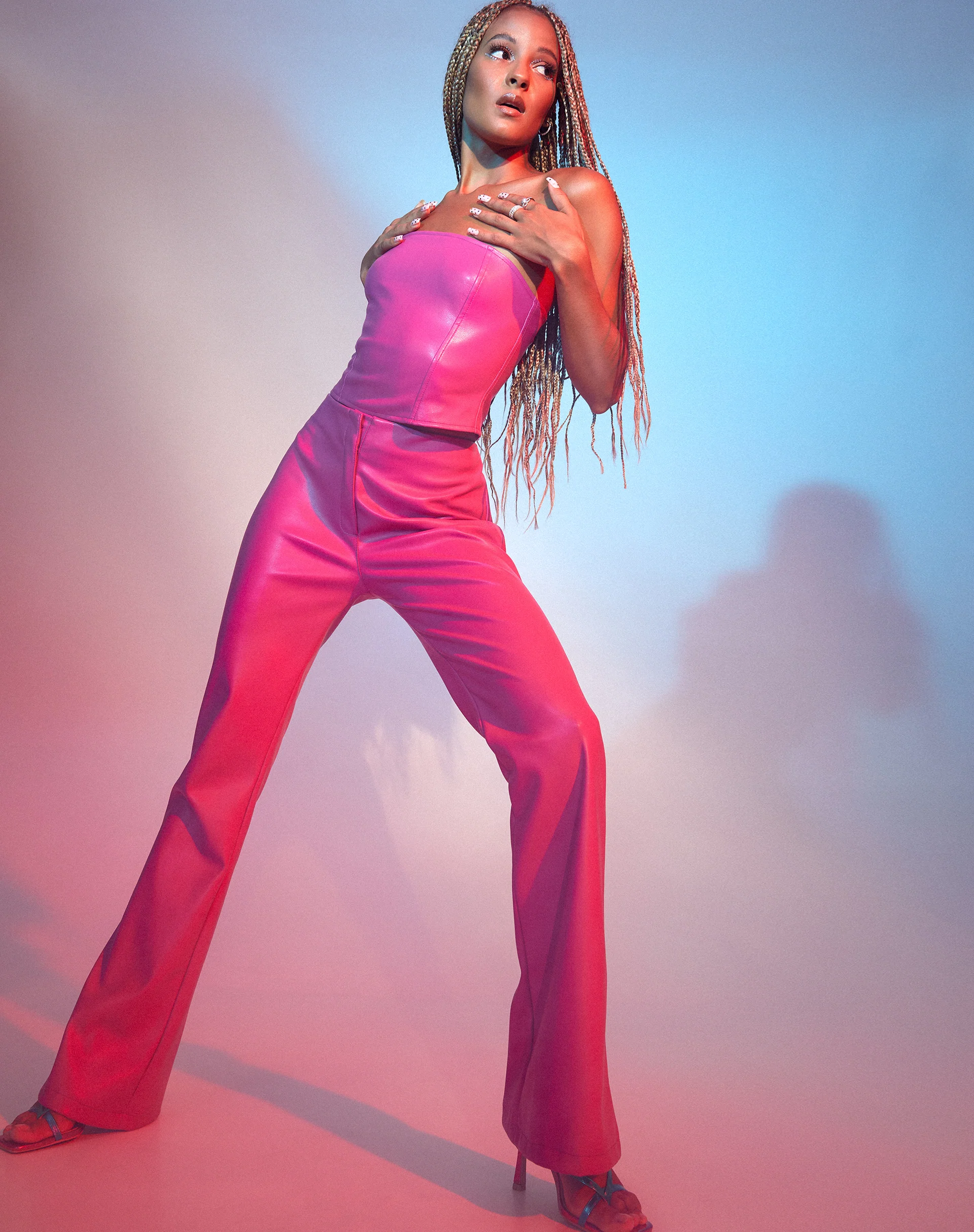 Zyanna Flare Trouser in PU Hot Pink - Awmao