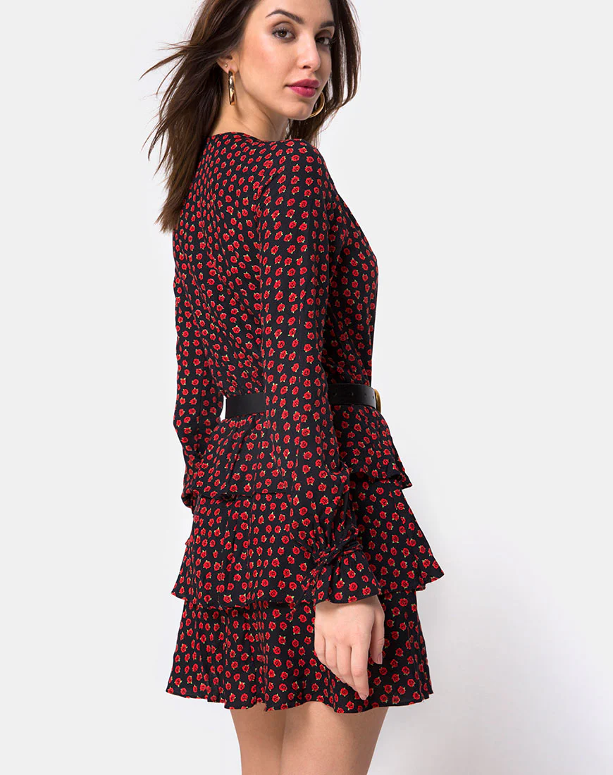 Kepsibelle Dress in Dotty Rose Black - Awmao