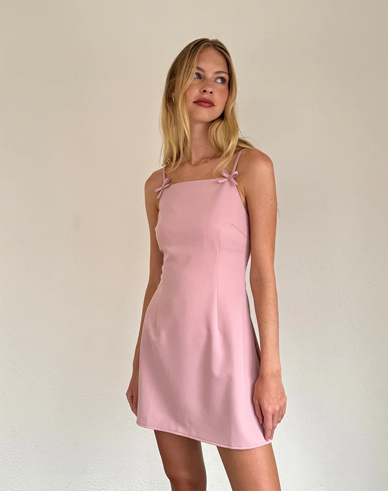 Aketi Mini Dress in Dusky Pink - Awmao