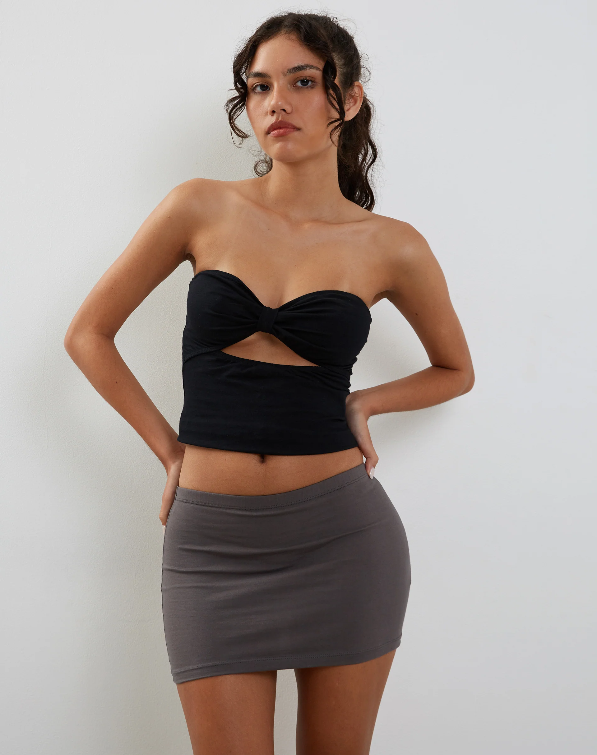 Lidya Mini Skirt in Charcoal Grey - Awmao