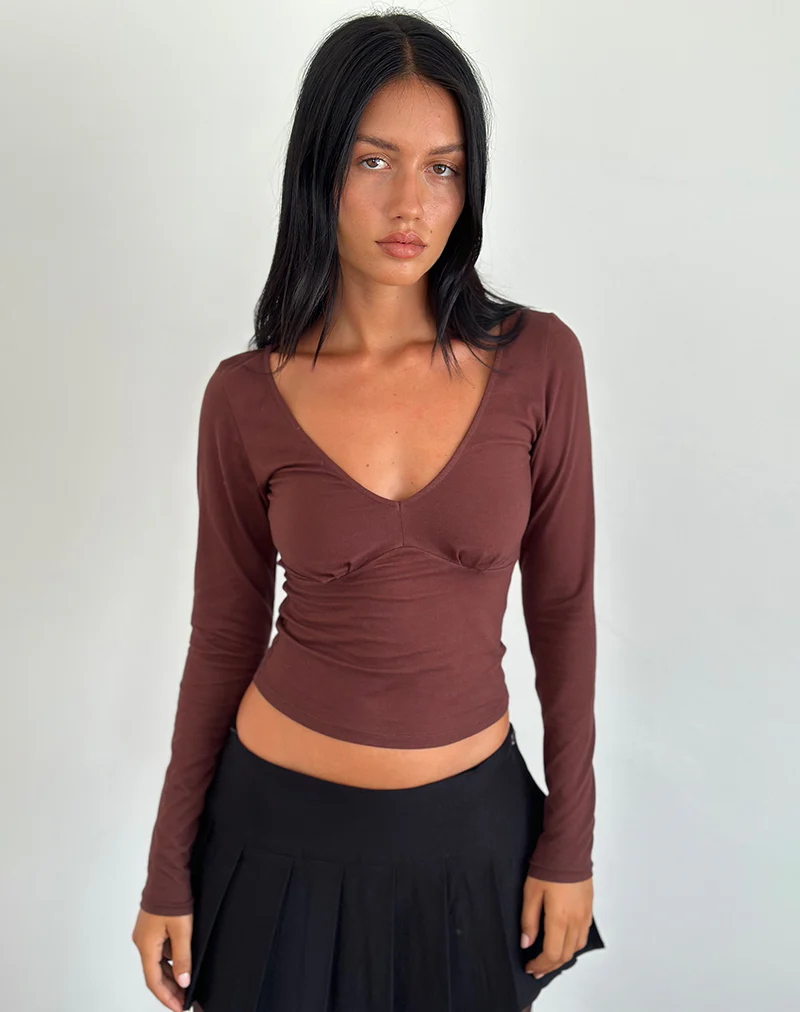 Sisil Long Sleeve Top in Bitter Chocolate - Awmao