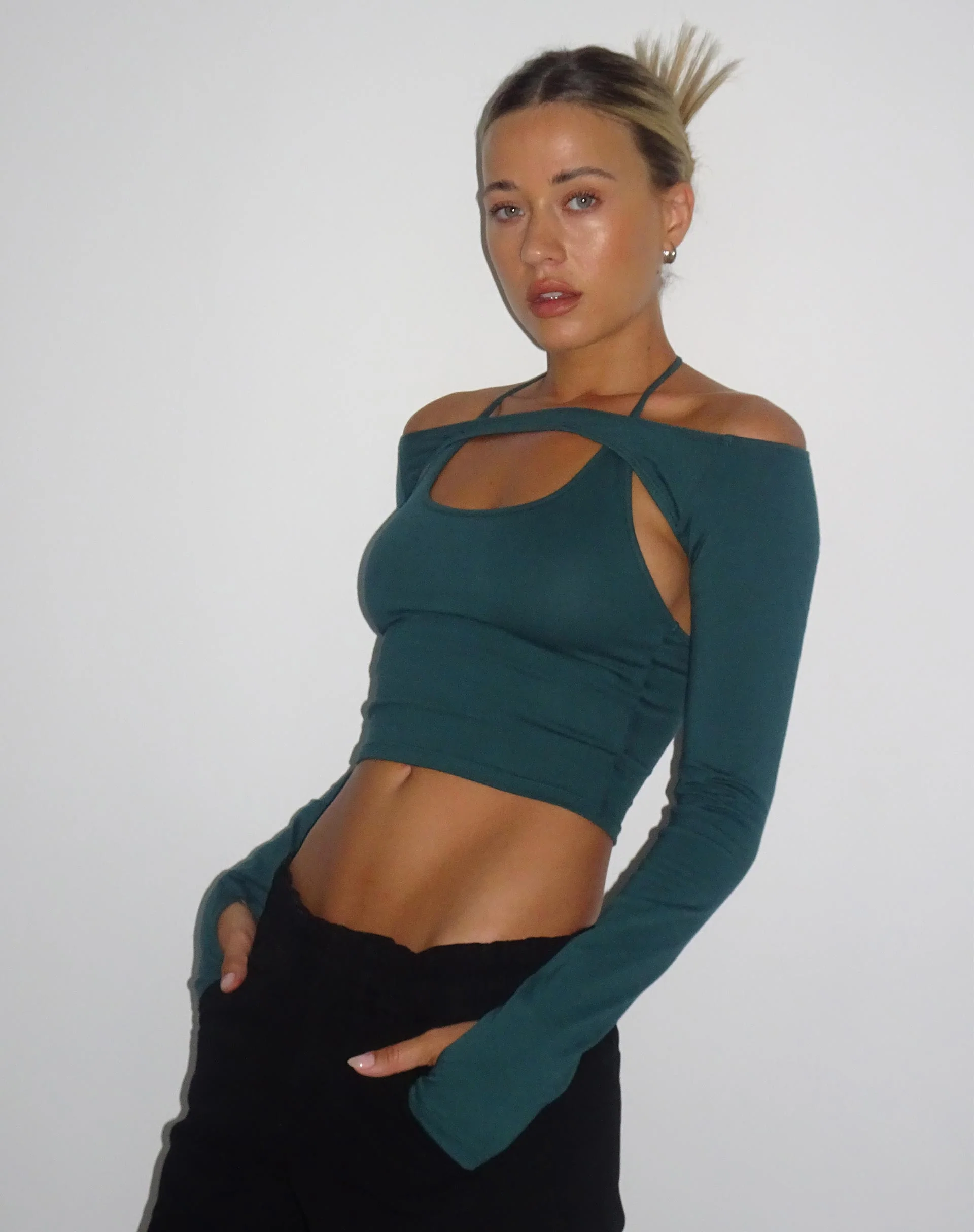 Brandy Long Sleeve Top in Bottle Green - Awmao