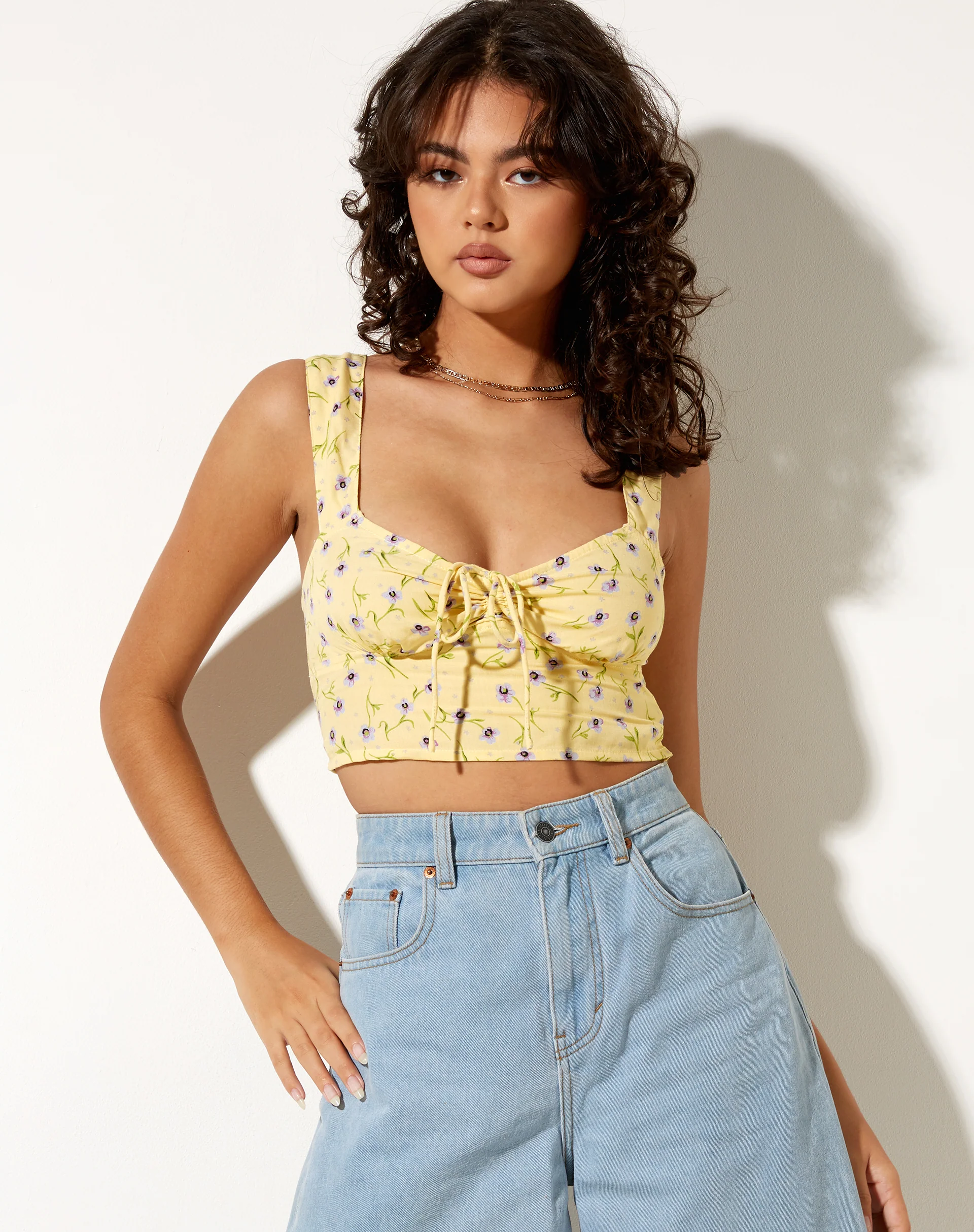 Ridis Vest Crop Top in Wild Flower Lemon Drop - Awmao