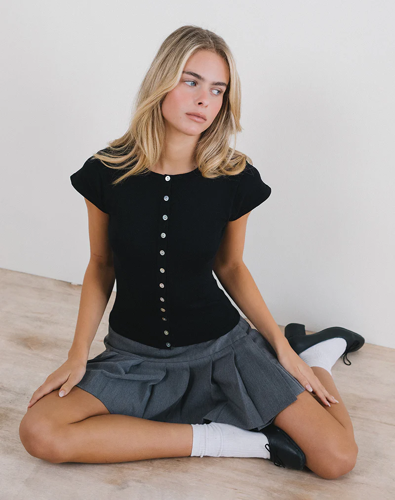 Elmira Top in Flat Knit Black - Awmao