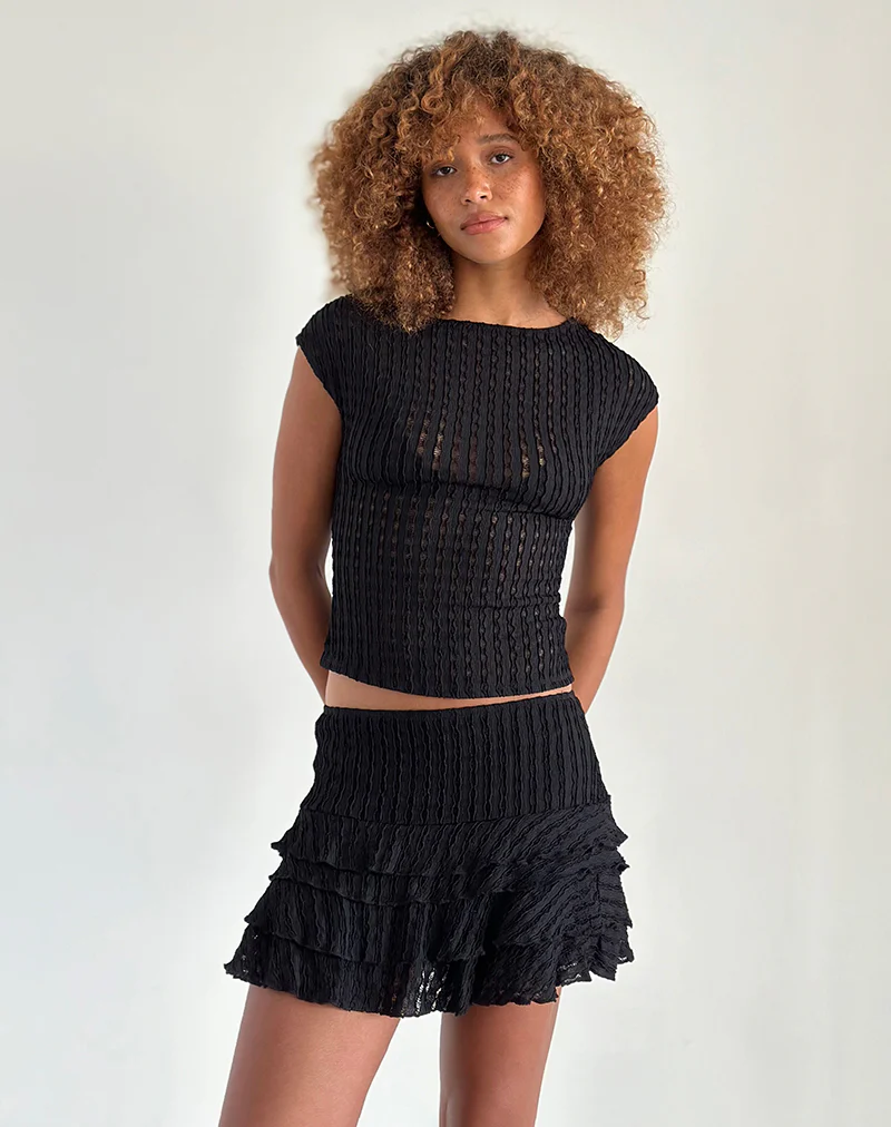 Carlota Mini Skirt In Crinkle Jet Black - Awmao