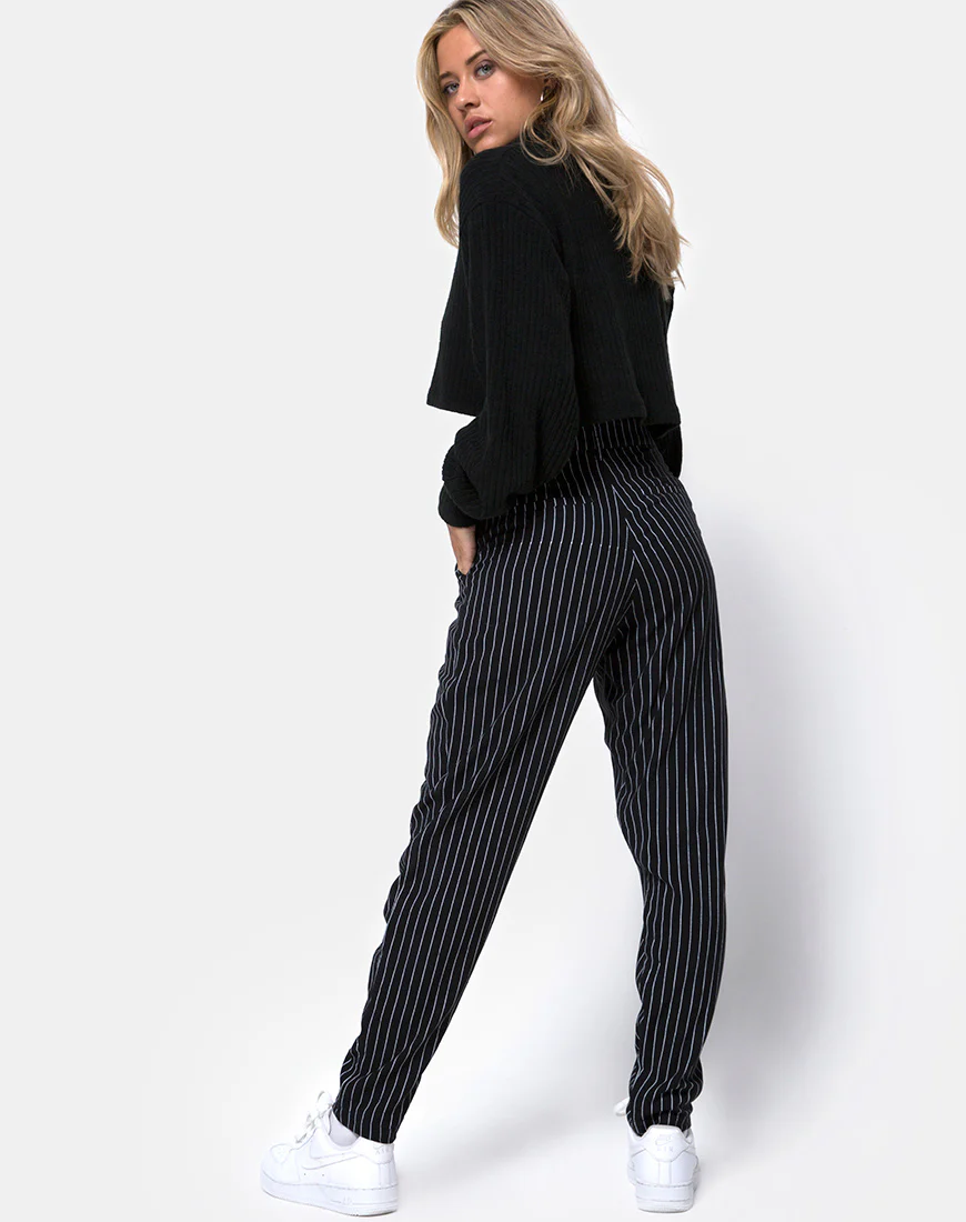 Dastan Trouser in Pinstripe Black - Awmao