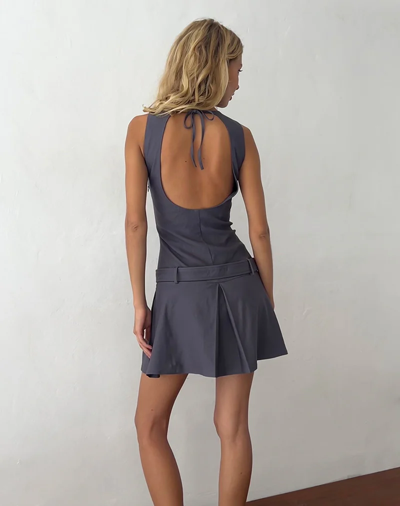 Ayasha Backless Mini Dress in Tailoring Grey - Awmao
