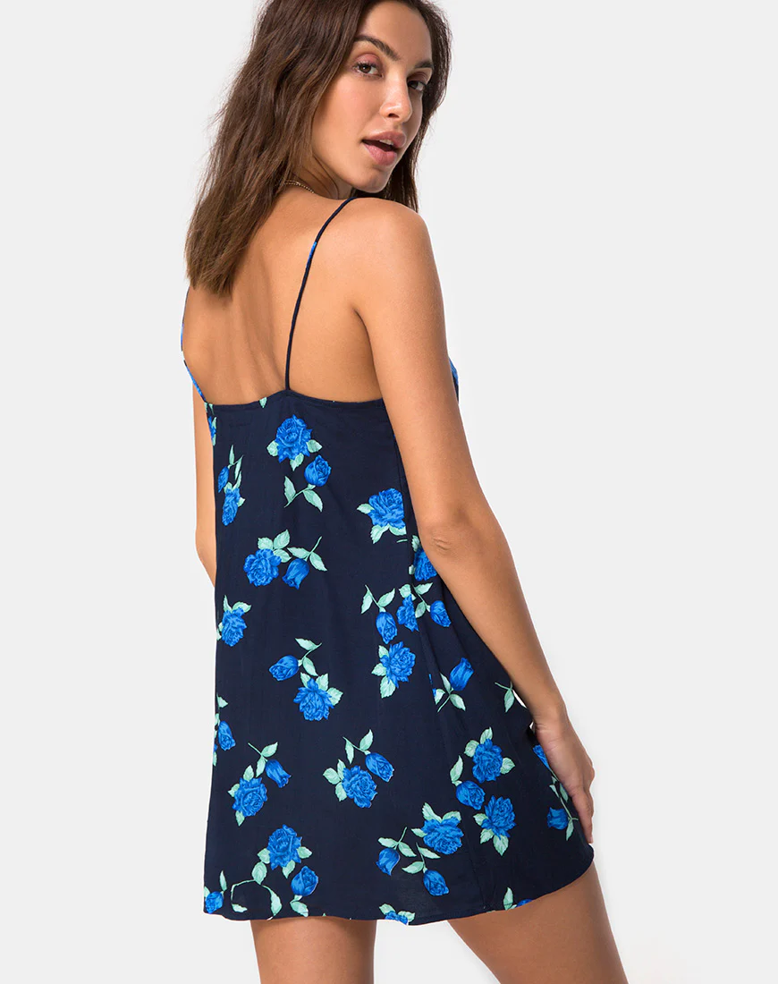 Medina Slip Dress in Midnight Blue Rose - Awmao