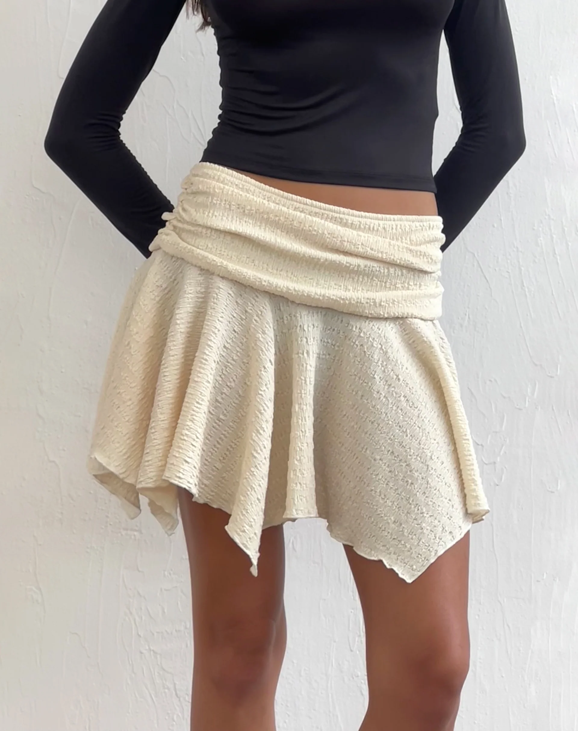Cordelia Mini Skirt in Crinkle Ivory - Awmao