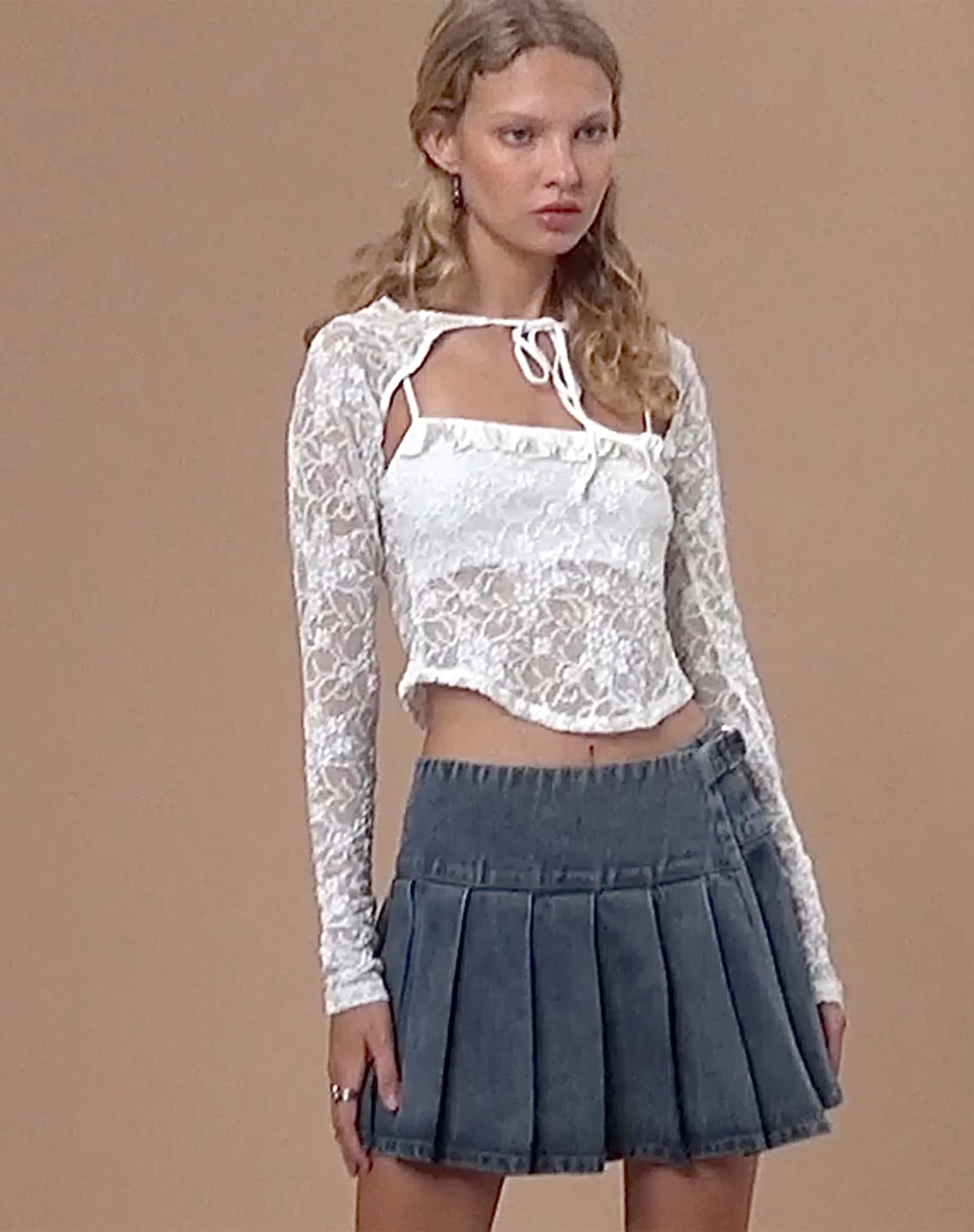 Carlina Long Sleeve Top in Lace Ivory - Awmao