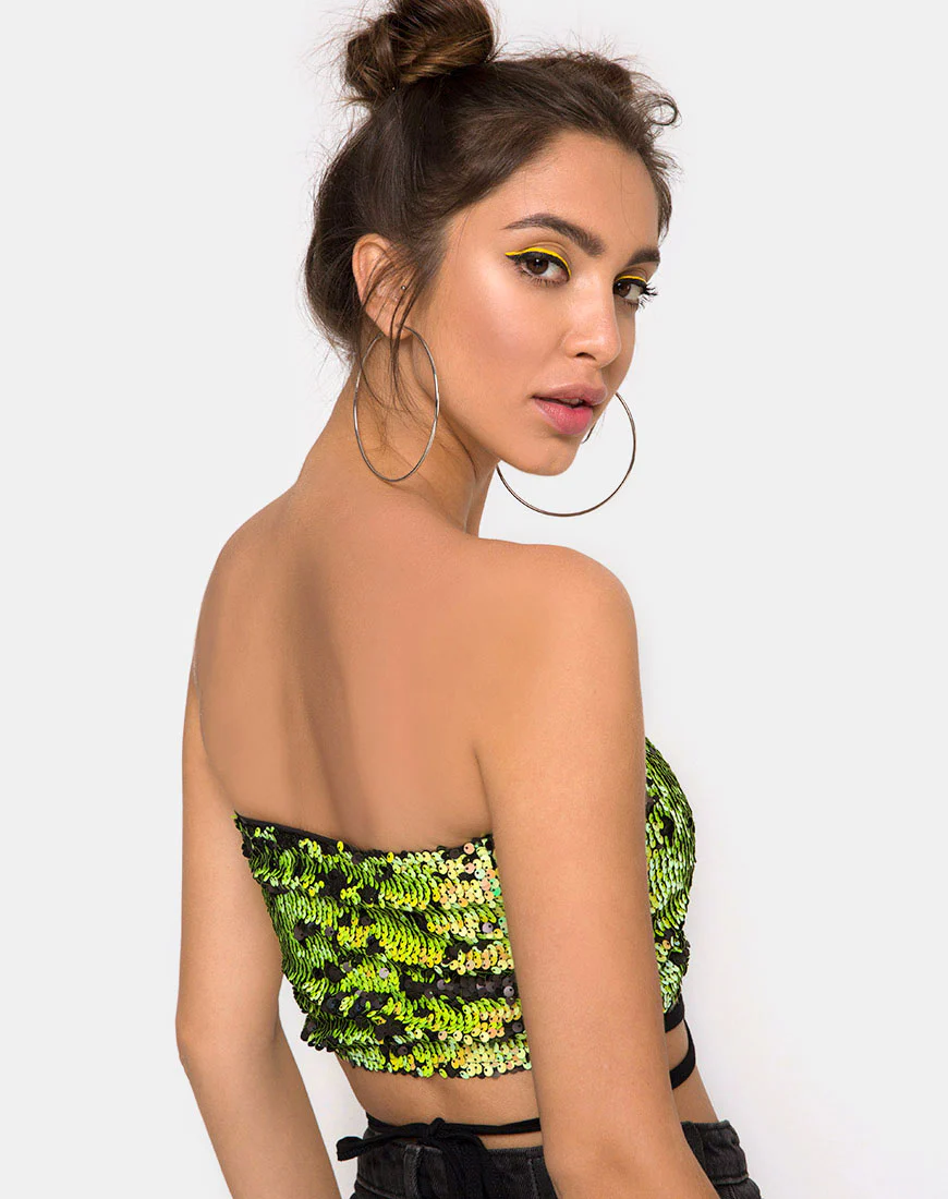 Wrap up Tube Top in Citrus Black sequin - Awmao