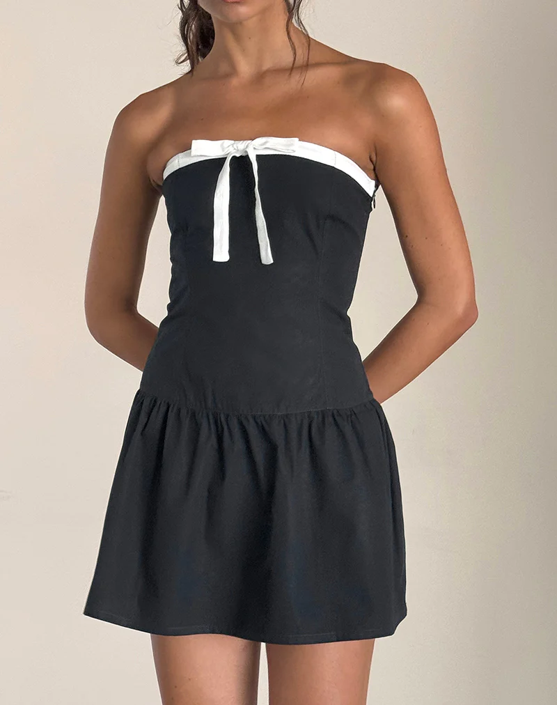 Faelas Mini Dress in Tap Shoe with Off White Bows - Awmao