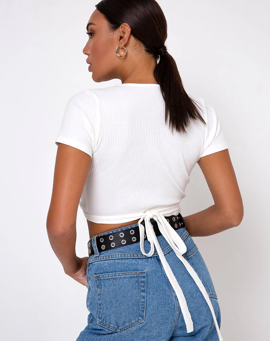 Bria Wrap Top in Rib Ivory - Awmao