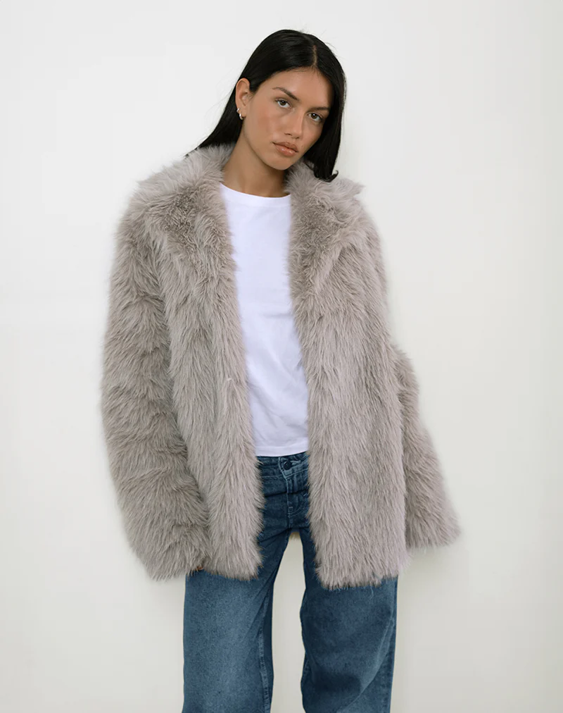 Lupita Jacket in Faux Fur Taupe - Awmao