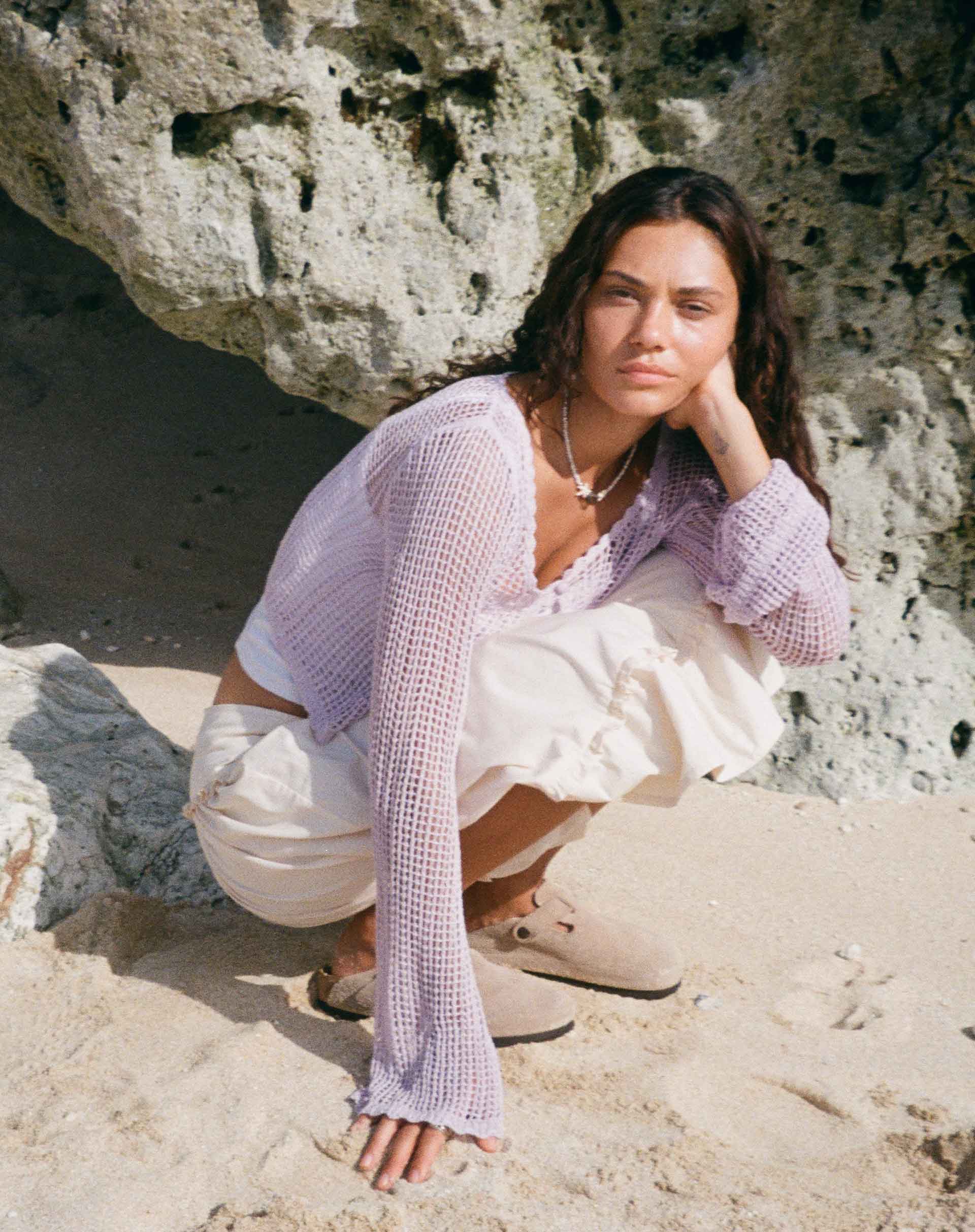 Septa Cropped Knit Cardigan in Lilac - Awmao
