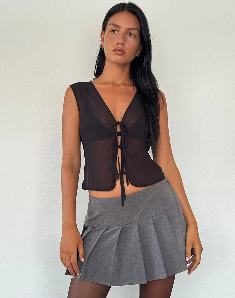 Kayve Tie Front Top in Chiffon Black - Awmao