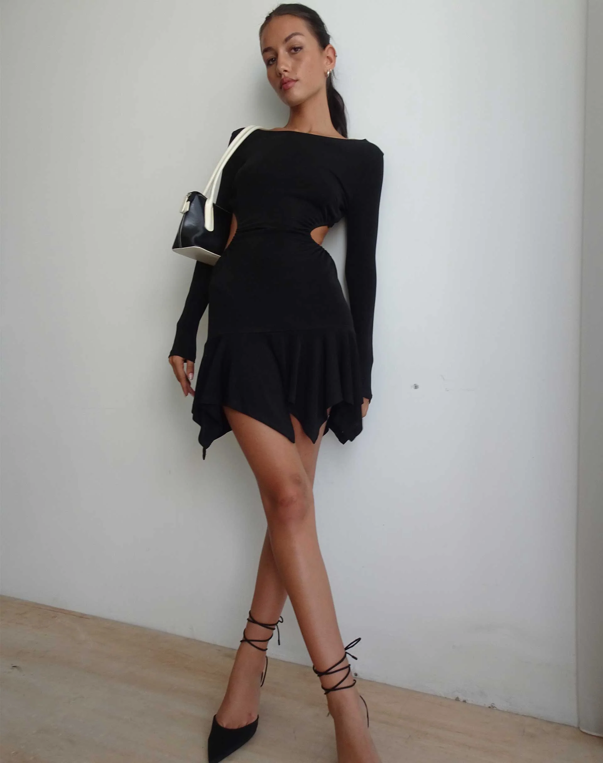 Cordelia Long Sleeve Cut Out Mini Dress in Black - Awmao