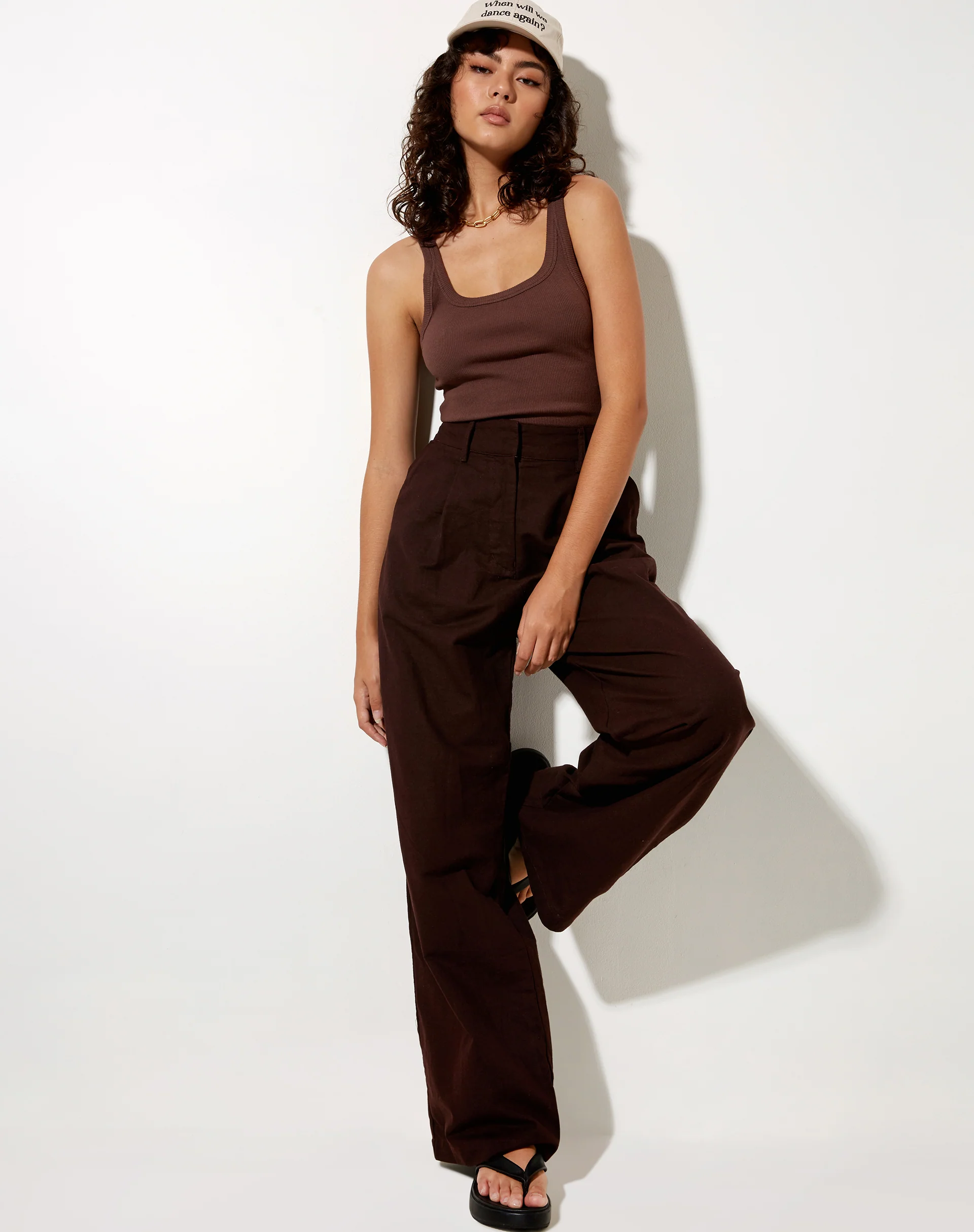 Onfal Wide Leg Trouser in Rami Bitter Chocolate - Awmao