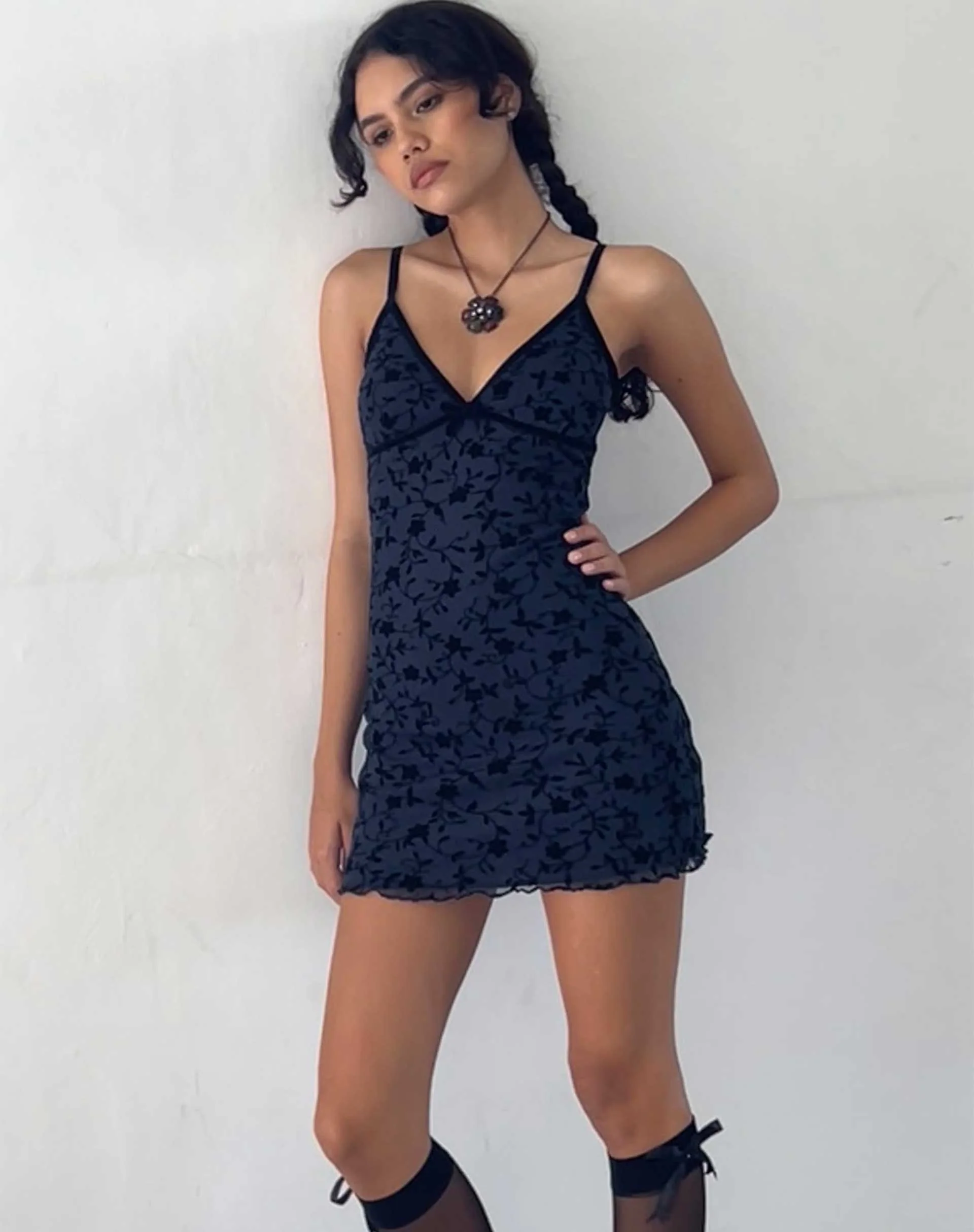 Mevila Mini Dress in Pretty Petal Flock Black - Awmao