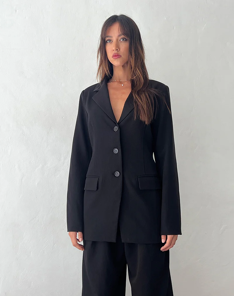 Malana Slim Fit Blazer in Tailoring Black - Awmao