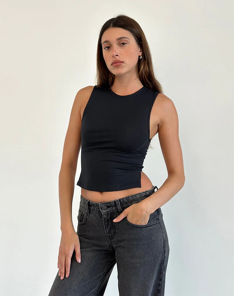 Baruna Tie Back Top in Black - Awmao