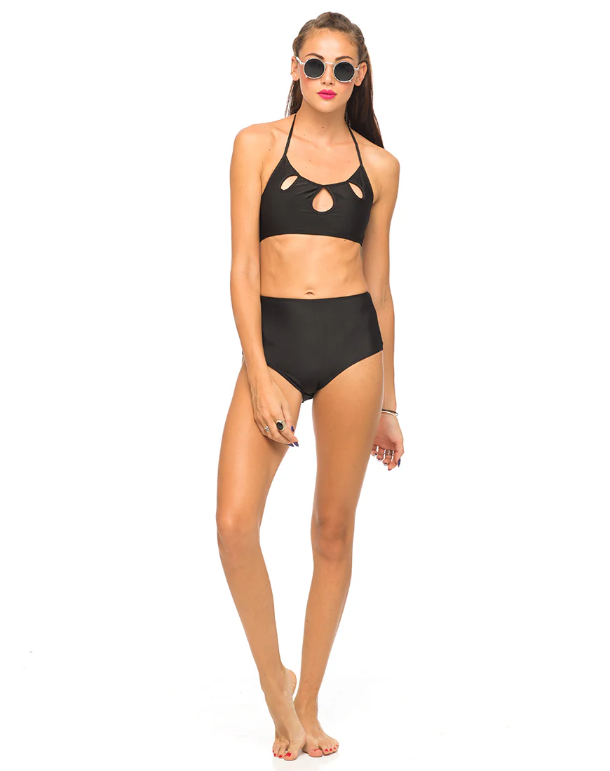 Motel Flux Longline Bikini Top In Black - Awmao