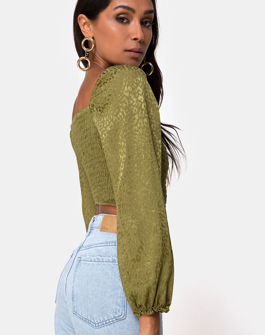 Elina Top in Satin Cheetah Khaki - Awmao