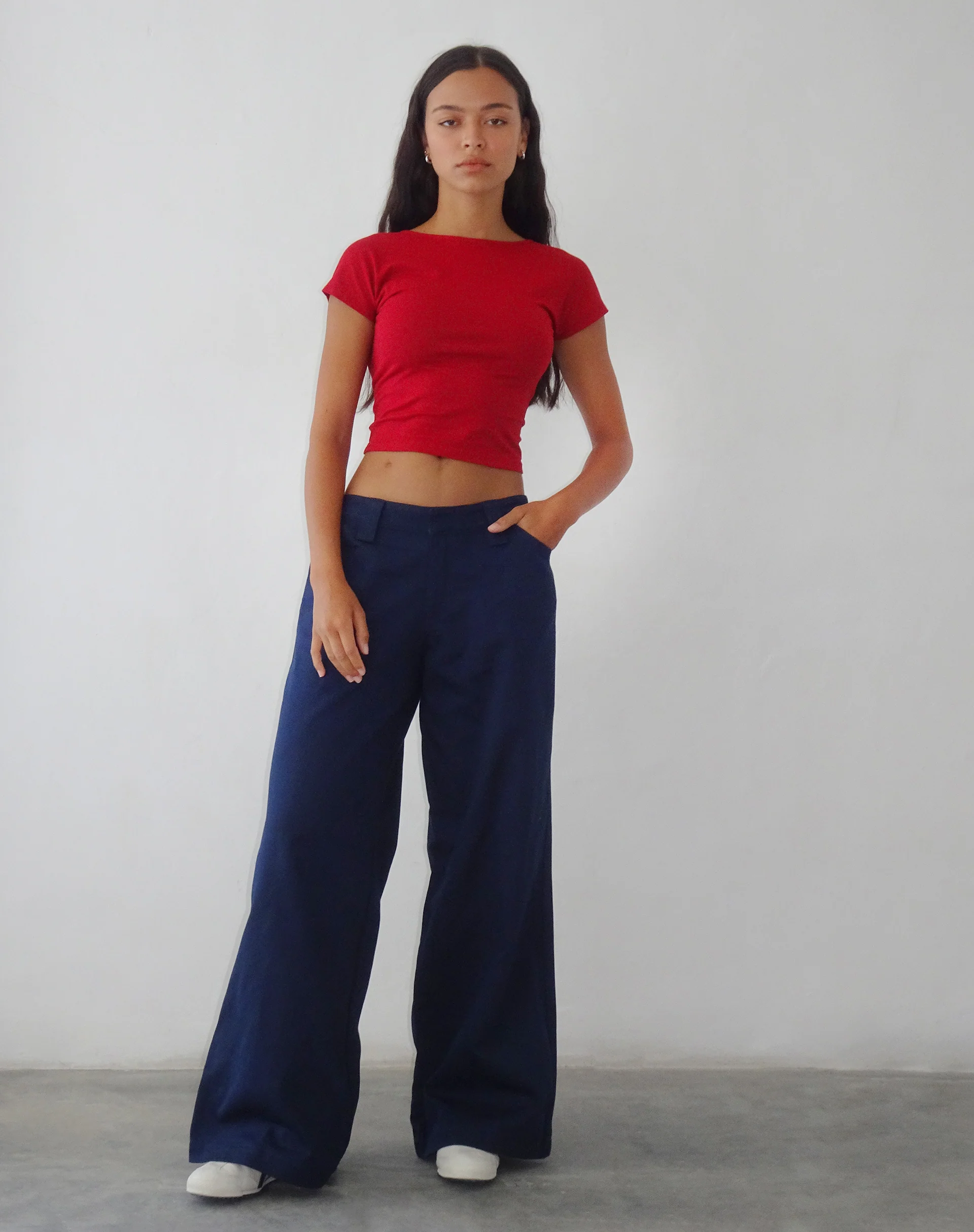 Kaomy Wide Leg Trouser in Navy - Awmao