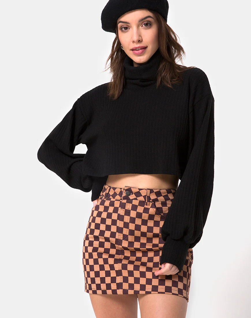Mini broomy Skirt in Checkerboard Tan - Awmao