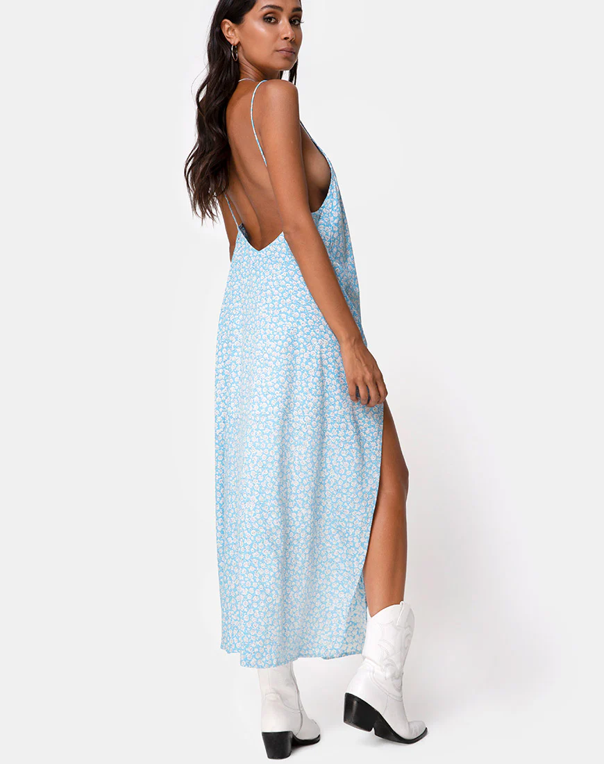 Hime Dress in Ditsy Rose Blue - Awmao