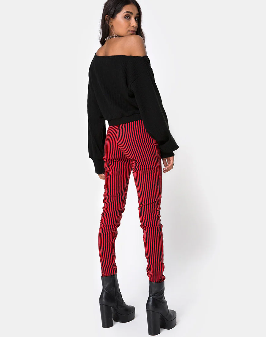 Jolim Trouser in Mini Stripe Red and Black - Awmao