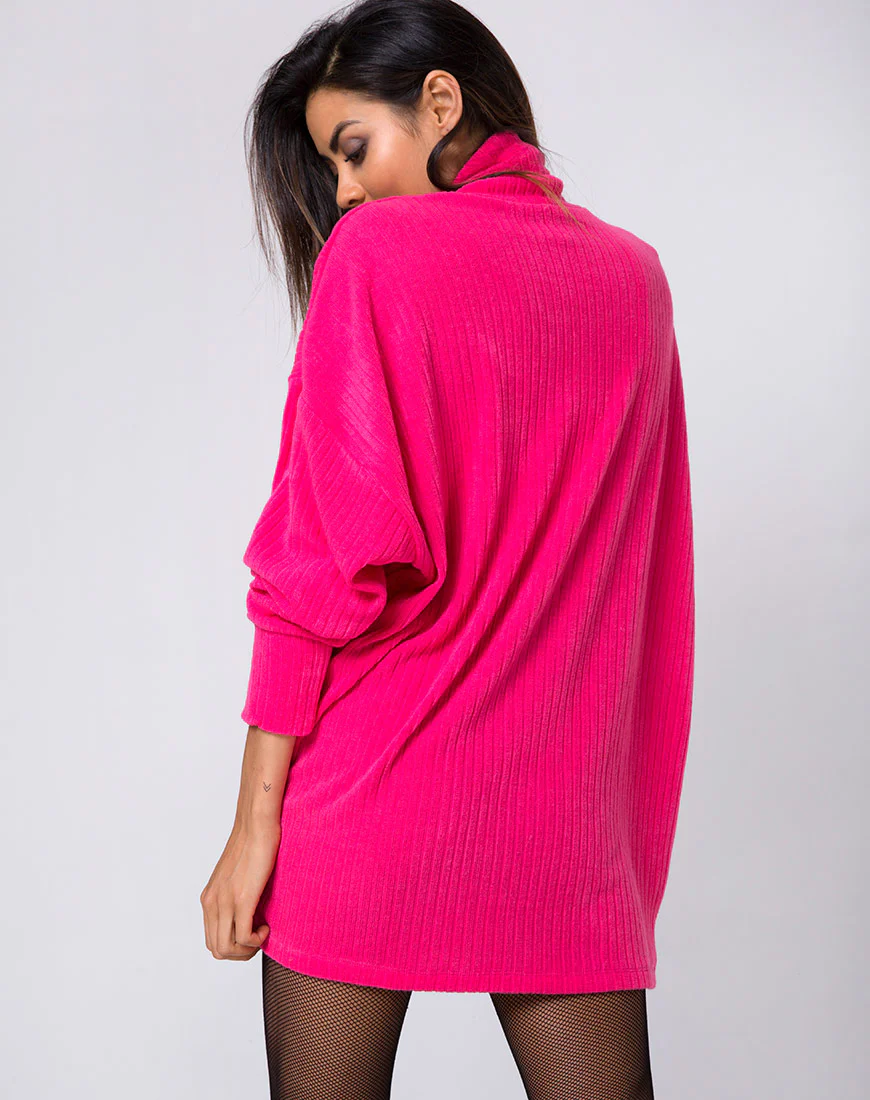 Neve Oversized Jumper in Rib Knit Pink - Awmao