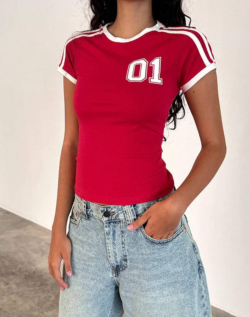 Salda Tee in Tango Red with Off White Binding - Awmao