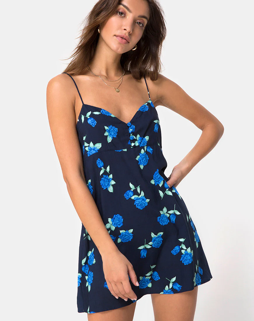 Medina Slip Dress in Midnight Blue Rose - Awmao