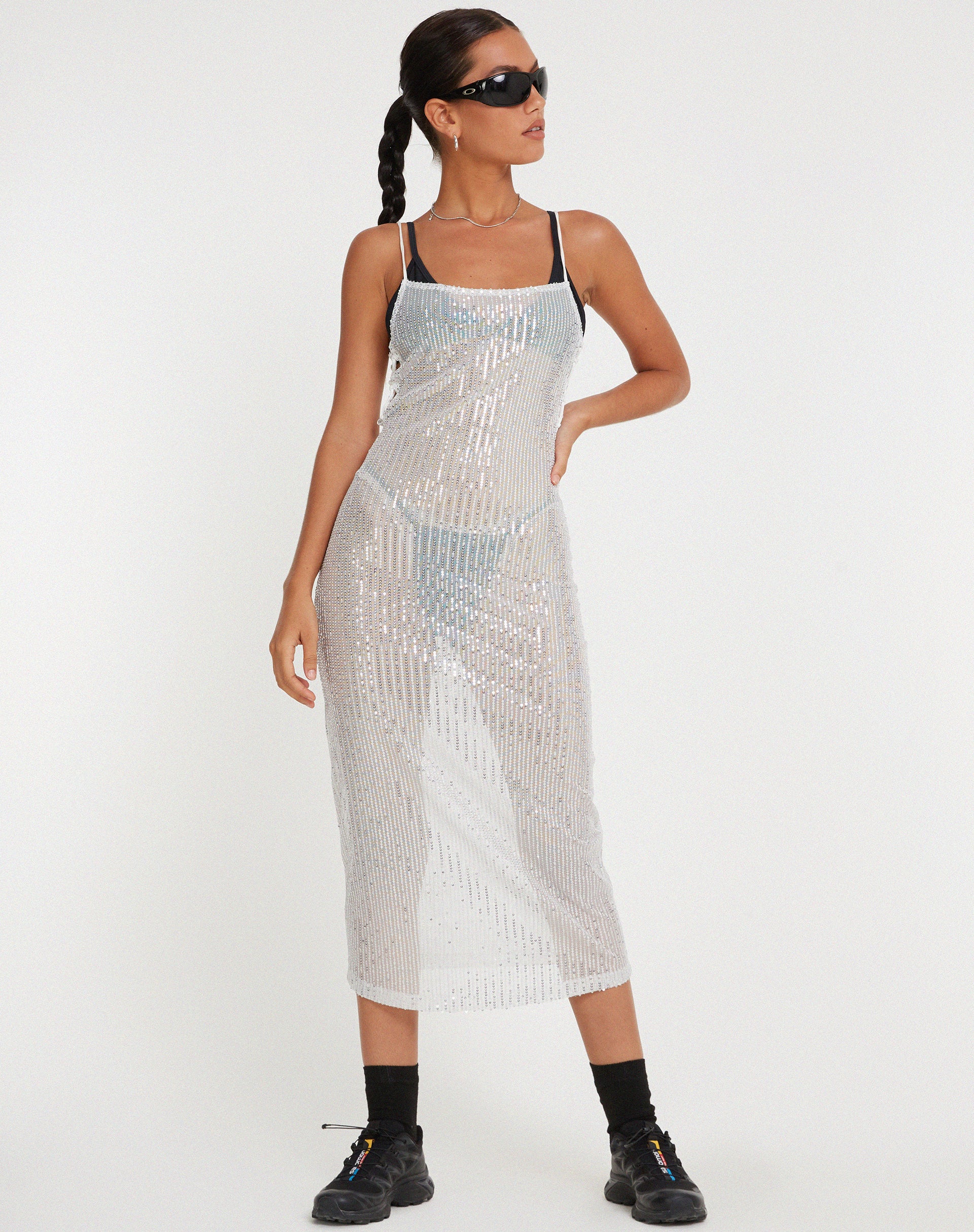 Bidelia Dress in Sequin Silver - Awmao