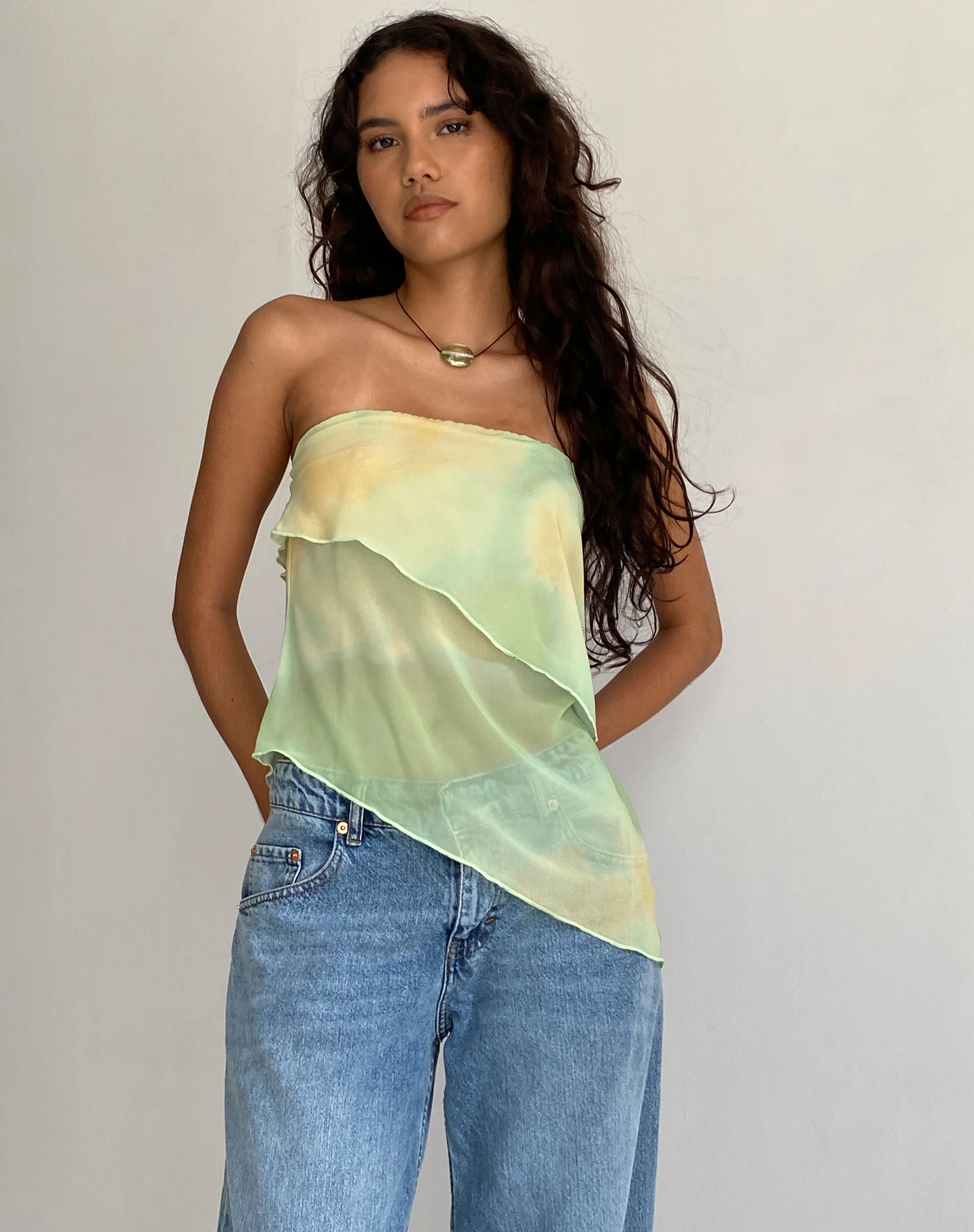 Joyce Longline Waterfall Tube Top in Yellow Watercolour - Awmao